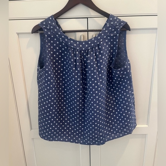 Lands Downunder Womens Blue Polka Dot Tank Top Sz. S/M 100% Linen Flowy V-Neck - Picture 6 of 8